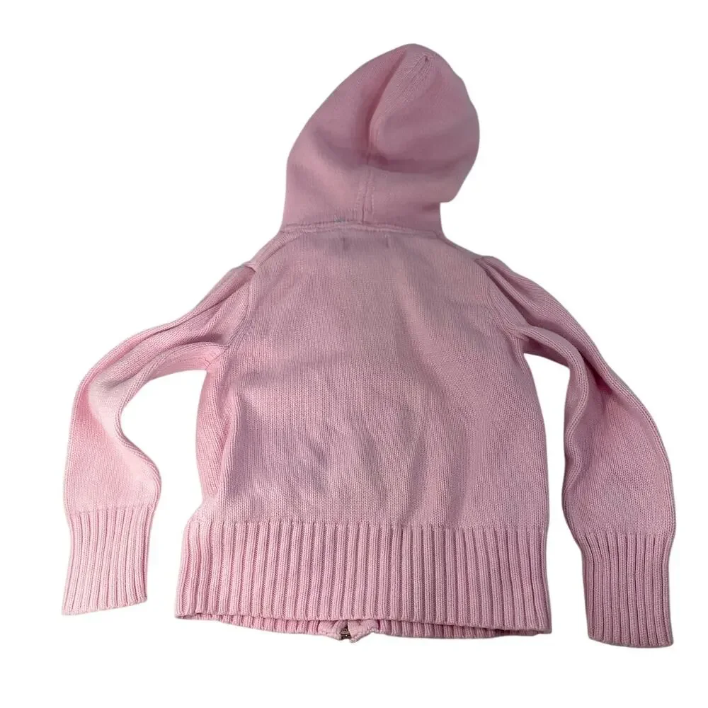 Ralph Lauren Girls 2T Pink Cotton Knit Zip Up Big Pony Hoodie Sweater Cardigan